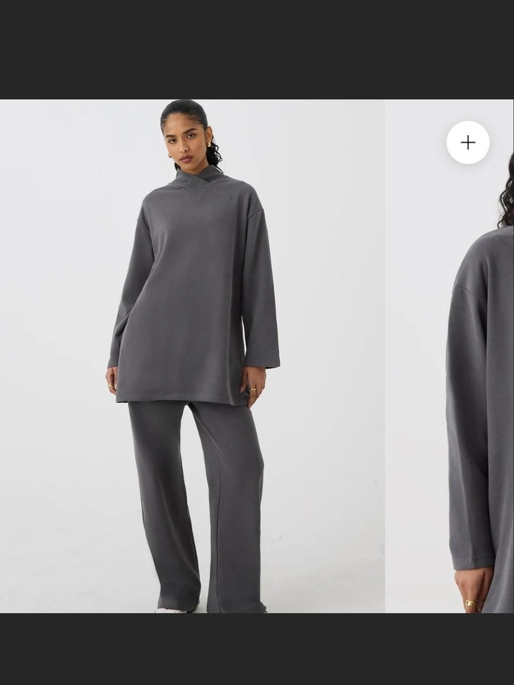 LYRA MODEST Oversized Funnel Neck Sweater - Charcoal Gray